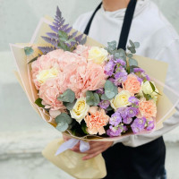 Delicate designer bouquet. Rose. Hydrangea